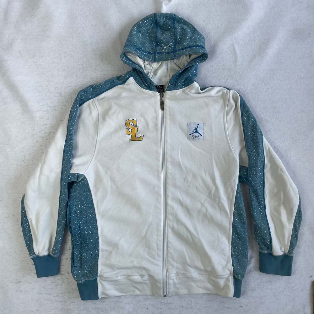 Jordan Flight Zip Hoodie Mens Large White Blue Speckled Embroidered 345457-101